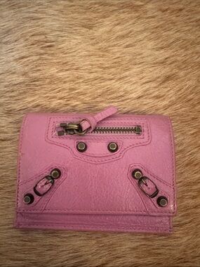 Balenciaga Lavender Leather Fold Wallet with Brass Accents
